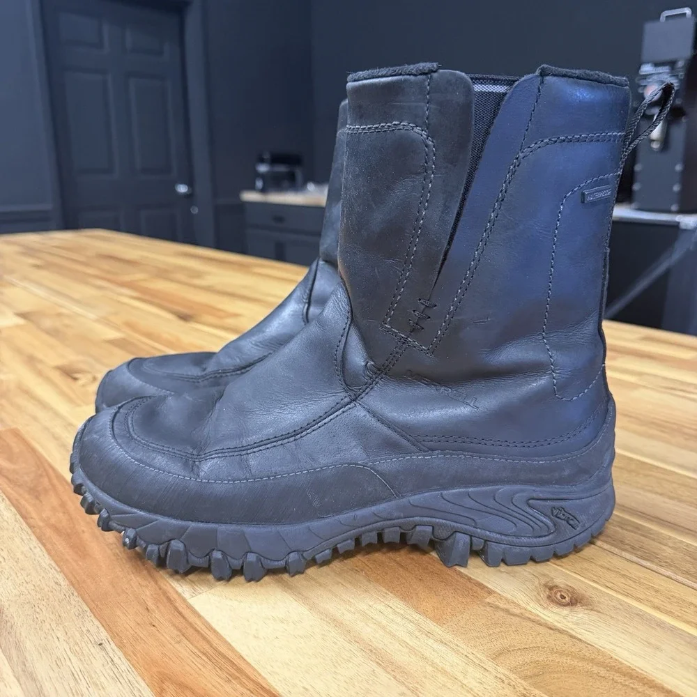 Merrell Mens 9 Black Leather Waterproof Boots Vibram Sole Side Zip Outdoor